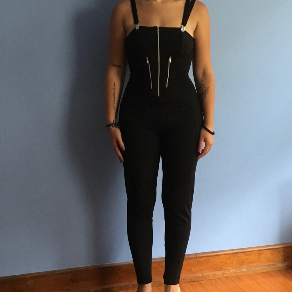 Vintage Maillaparty Marithé François Girbaud Black Zipper Catsuit Jumpsuit
